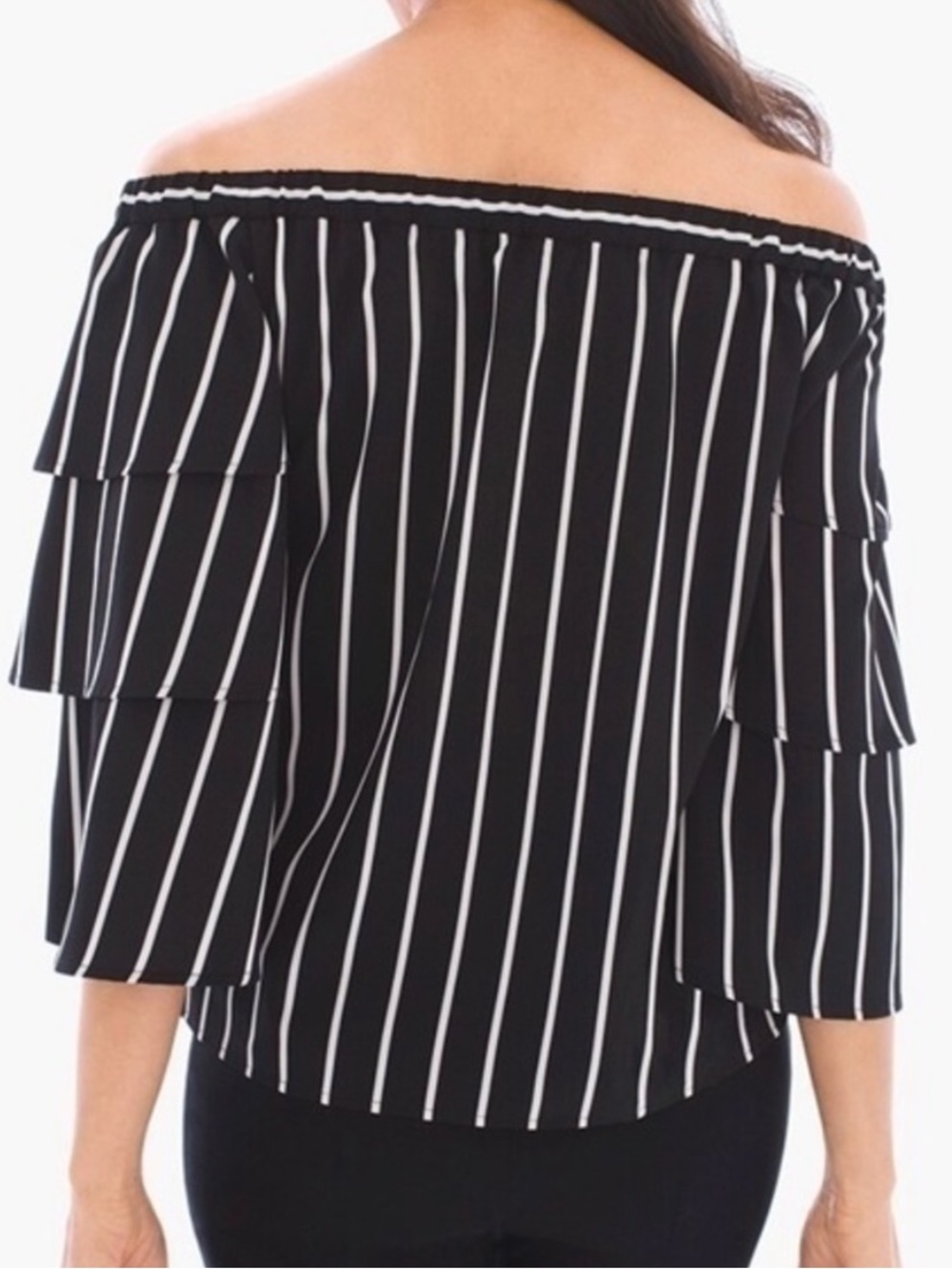 Women’s Chico’s Urban Stripe Off Shoulder Top Black White NWT Size 3 / XL - Picture 3 of 12